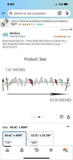 Wall Decorations Metal Birds $5