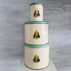 Set of 3 vintage metal canisters / storage tins