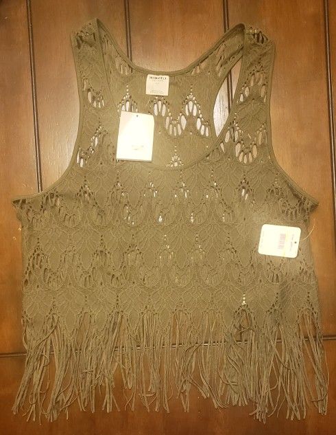 Free People Green Fringe Lace Top