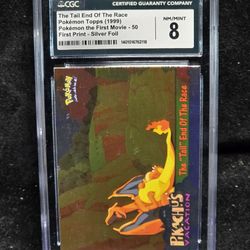 CGC 8 1999 Topps Pokemon 1t Print Silver Charizard - The Tail End of the Race#50