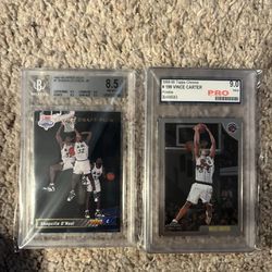 Shaquille O’Neal 1992 UD Rookie Beckett 8.5, Vince Carter Topps Chrome Rookie 9