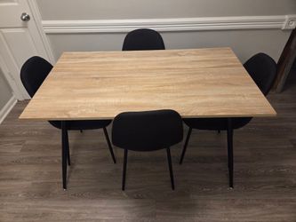 WAYFAIR Modern 5-Piece Dining Table Set – Wood Grain Table & 4 Black Chairs