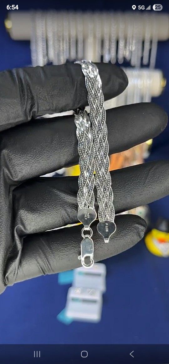 Braided 7.5 Inch Silver Italian 925 New