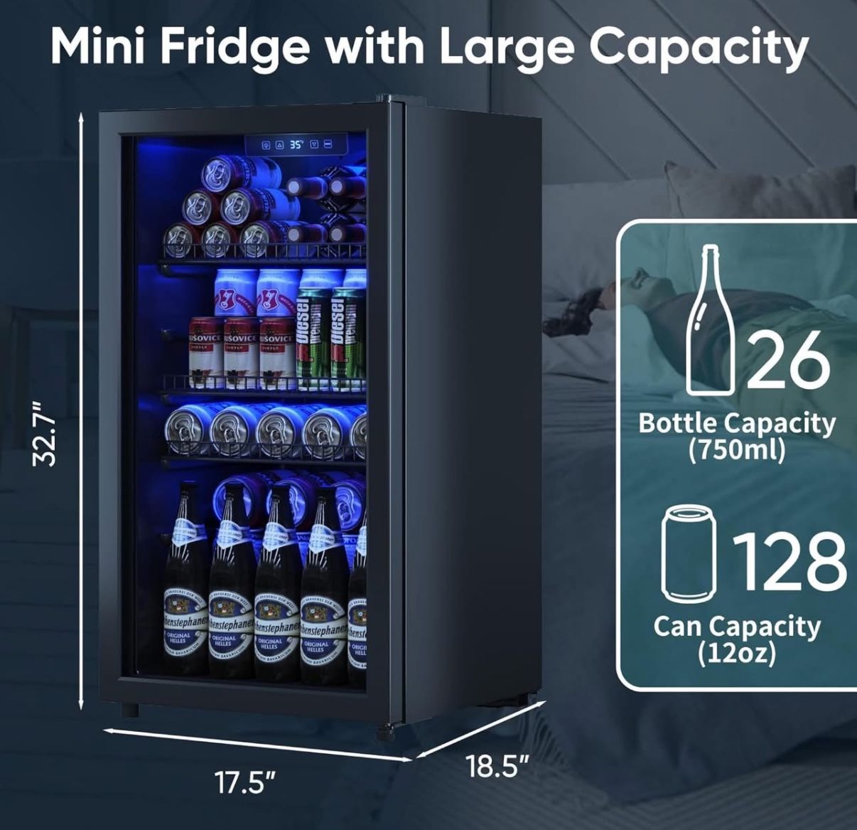 Beverage Fridge, Mini Fridge With Glass Door, Beverage Cooler Refrigerator