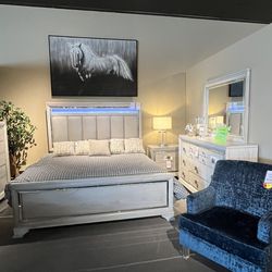 King Bed, Dresser, Mirror And Nightstand 