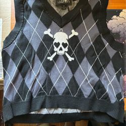 Black and Grey Mini Skull Vest