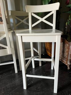 White Wood Bar Stools Cross-Back Set of 4
