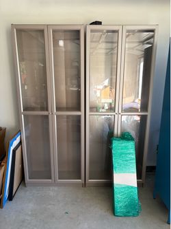 2 Rare IKEA Billy Bookcases w/ glass doors