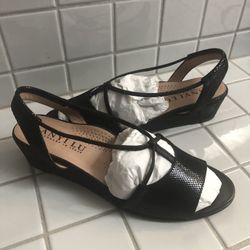 Designer Leather Wedge Black Sandal