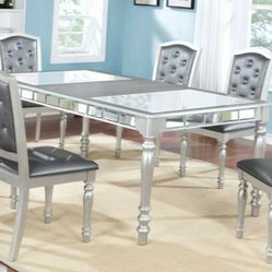 Dining Room Set Platinum and Glass Bling 7 Piece Can deliver