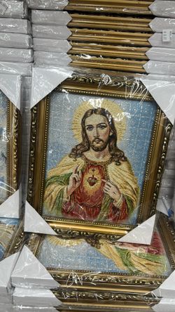 12pc - Sacred Heart of Jesus Picture Frame Wall Art 9"x11" Cushioned Tapestry Cuadro Tela Sagrado Corazon de Jesus