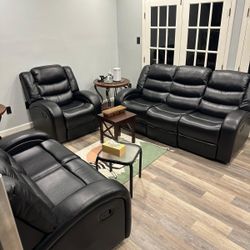 Recliner sofa, loveseat, plus chair