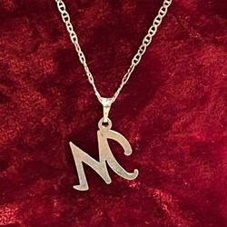 925 NEW SILVER Necklace With  M  Pendant 