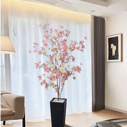 5 FT -1Pc Pink Faux Enkianthus Trees with Multiple Branches Leaves, Fake Plants with Black High Planter for Home Aesthetic Decor Office Decor