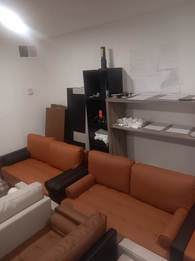 Tangerine Orange Faux Leather Couches