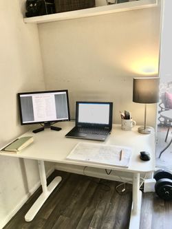 BEKANT IKEA office white desk — 47 1/4” x 31 1/2” w/ adjustable height.