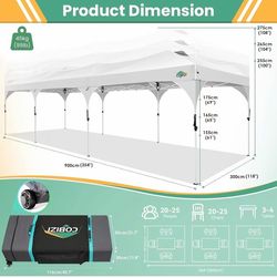 #F | 10×30 FT Pop-Up Canopy Tent White Folding Steel Frame Removable Sidewalls Carrying Bag Included Suitable for Parties & Outdoor Events  Price: $21