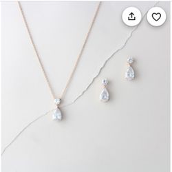 Elegant Wedding Rose Gold Drop Earring And Necklace Set