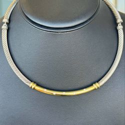 Jewelry David Yurman 14k yellow gold and 925 sterling silver Necklace Cable Metro Choker 0.17CTW Natural Diamonds 16” 5mm