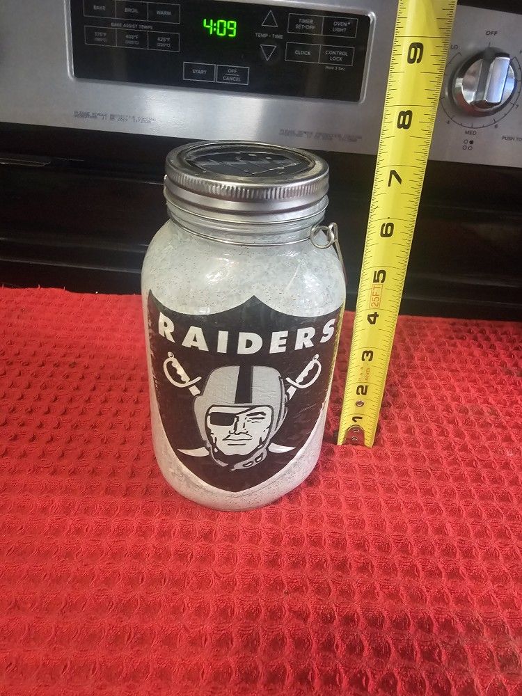 Frosted Raider Mason Jar w/ Fairy Lights - $20