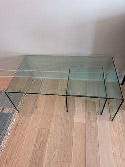 Waterfall glass coffee table with two end tables