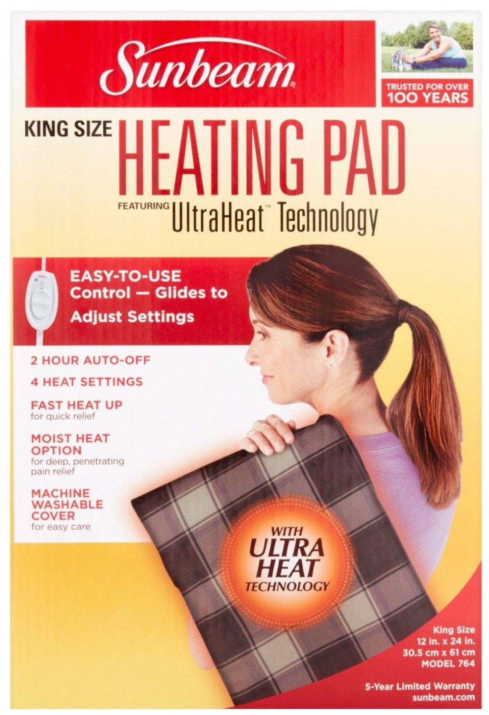 Sunbeam King Size Moist Dry Heat Heating Pad w/ Auto Off 12"x24"