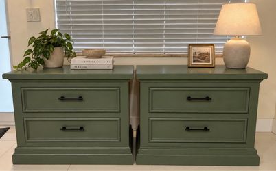 Refinished Olive Green Nightstand Set – Matching Pair