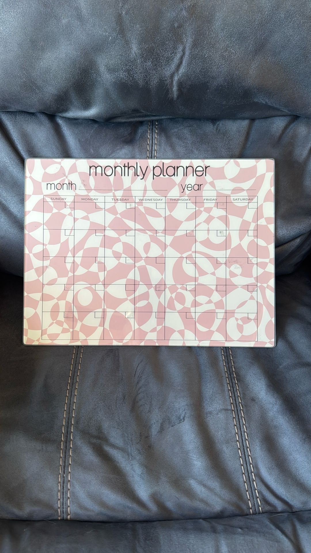 Pink White Glass White Board Wipe Off Dry Erase Calendar