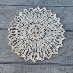 Vintage Handmade Crochet Lace Tablecloth Round 100% Cotton 15”inches Beige Color