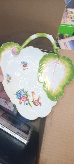 Vintage Chelsea House Handled Dish, Leaf Shaped, Tray Trinket Dish Flowers