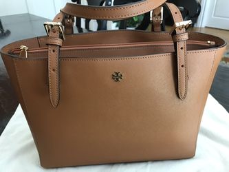 Tory Burch Tote Saffiano Leather Tan Beige caramel Brown color for