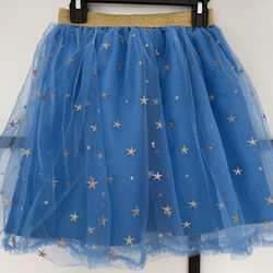 Girls Cool Christmas Holiday Club Blue Glitter Star Print Tulle TuTu Skirt Size M 