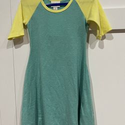 LulaRoe Adeline girls dress Baseball Shirt Style Green And Yellow Size 4