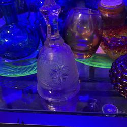 Vintage Pressed Glass Bell w/ Crystal Bead Hanger – Elegant Decorative Collectible