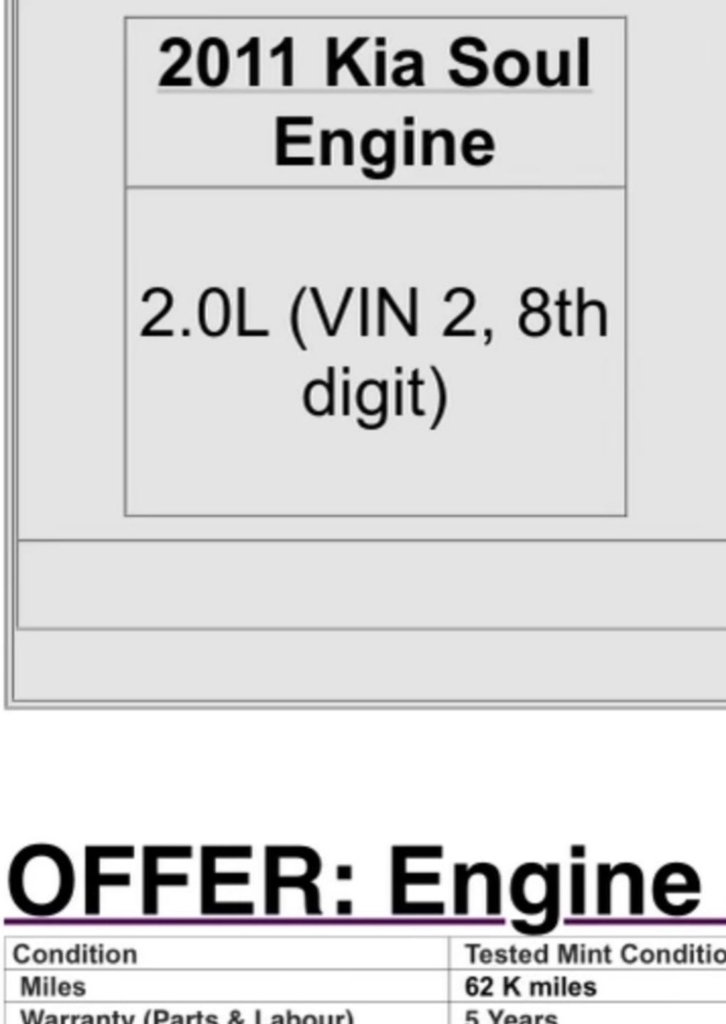 Kia Engine 62 000 Miles 