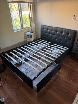 Black Faux Leather Tufted Platform Bed Frame