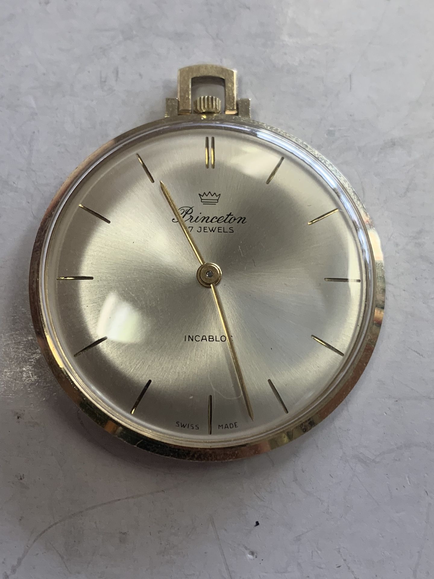 14k Yellow Gold Princeton 17 Jewel Incabloc Swiss Made Pocket Watch