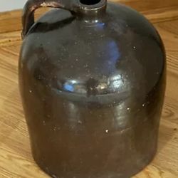 Antique Brown Salt Glazed Ceramic Moonshine Jug - Drip Spout Handle 1 Gallon