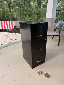 3-Drawer Vertical Filing Cabinet - Black Metal w/ Lock
