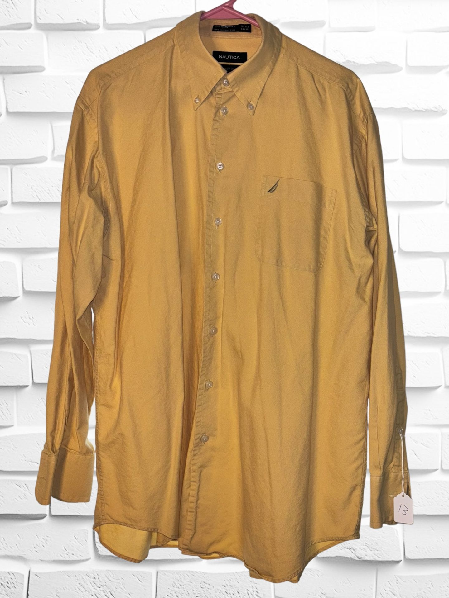 Nautica Men’s 16 1/2 34-35 Pale Yellow Vintage Oxford Long Sleeve Dress Shirt