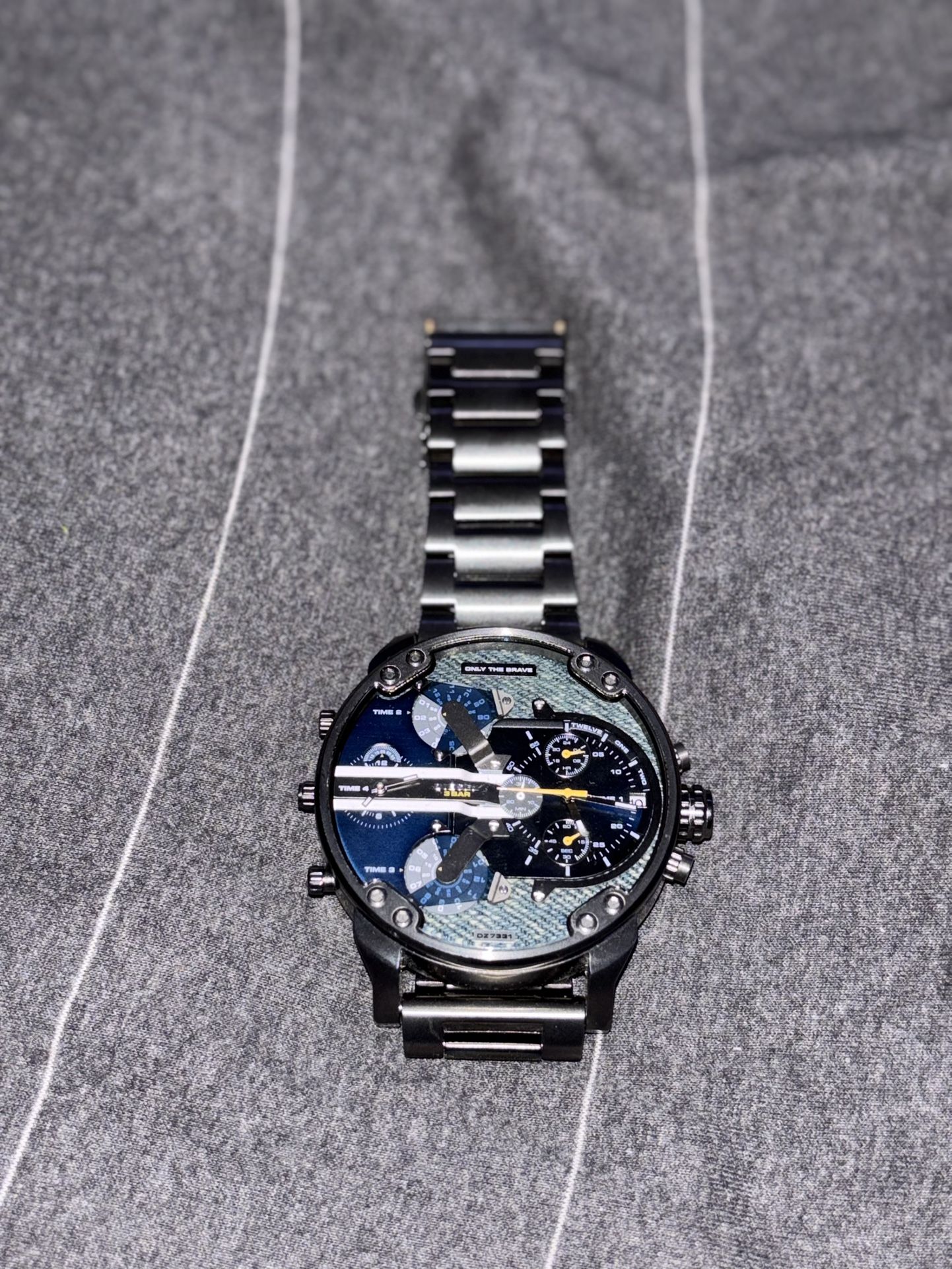 Diesel Big Daddy 2.0 Chronograph Blue Dial Grey Steel Strap Watch For Men DZ7331