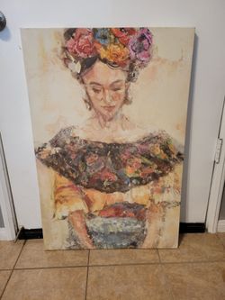 Large Canvas Wall Art Woman with Flowers
