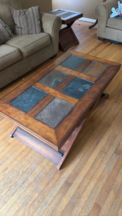 3pc Wooden/Stone Coffee Table/Side tables