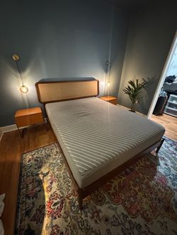 MOVING: Queen mcm boho wood low profile bed frame + Siena 10” memory foam mattress