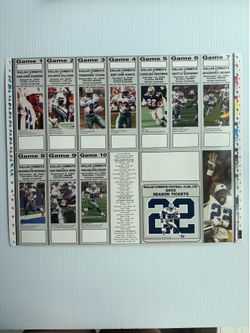 2002 Dallas Cowboys Full Uncut Season Ticket Sheet Emmitt Smith NFL All-Time Rush
