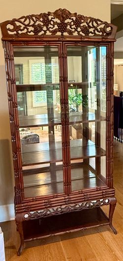 Carved Solid Wood & Glass Display Cabinet / Curio – 78” Tall