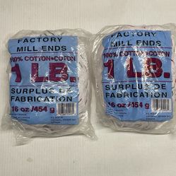 FACTORY MILL ENDS 1 pound yarn, 100% cotton, 2 bags, NEW