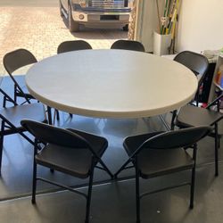 5’ Round Table With 8 Chairs