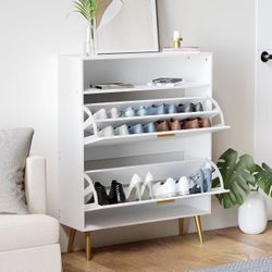 Shoe Cabinet for Entryway Slim, White Shoe Storage Cabinet with 2 Flip Drawers white $60
