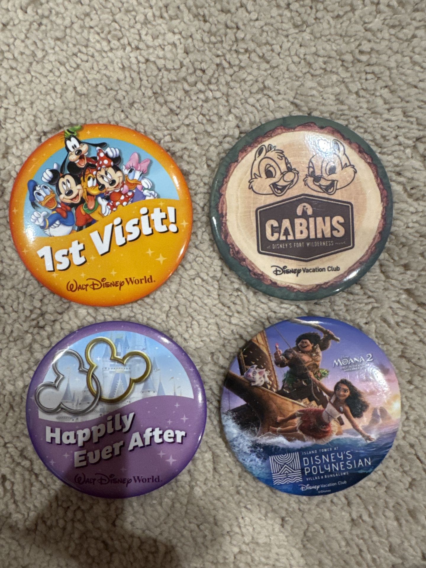 Disney World Collectible Button Set – Lot of 4 – Brand New By